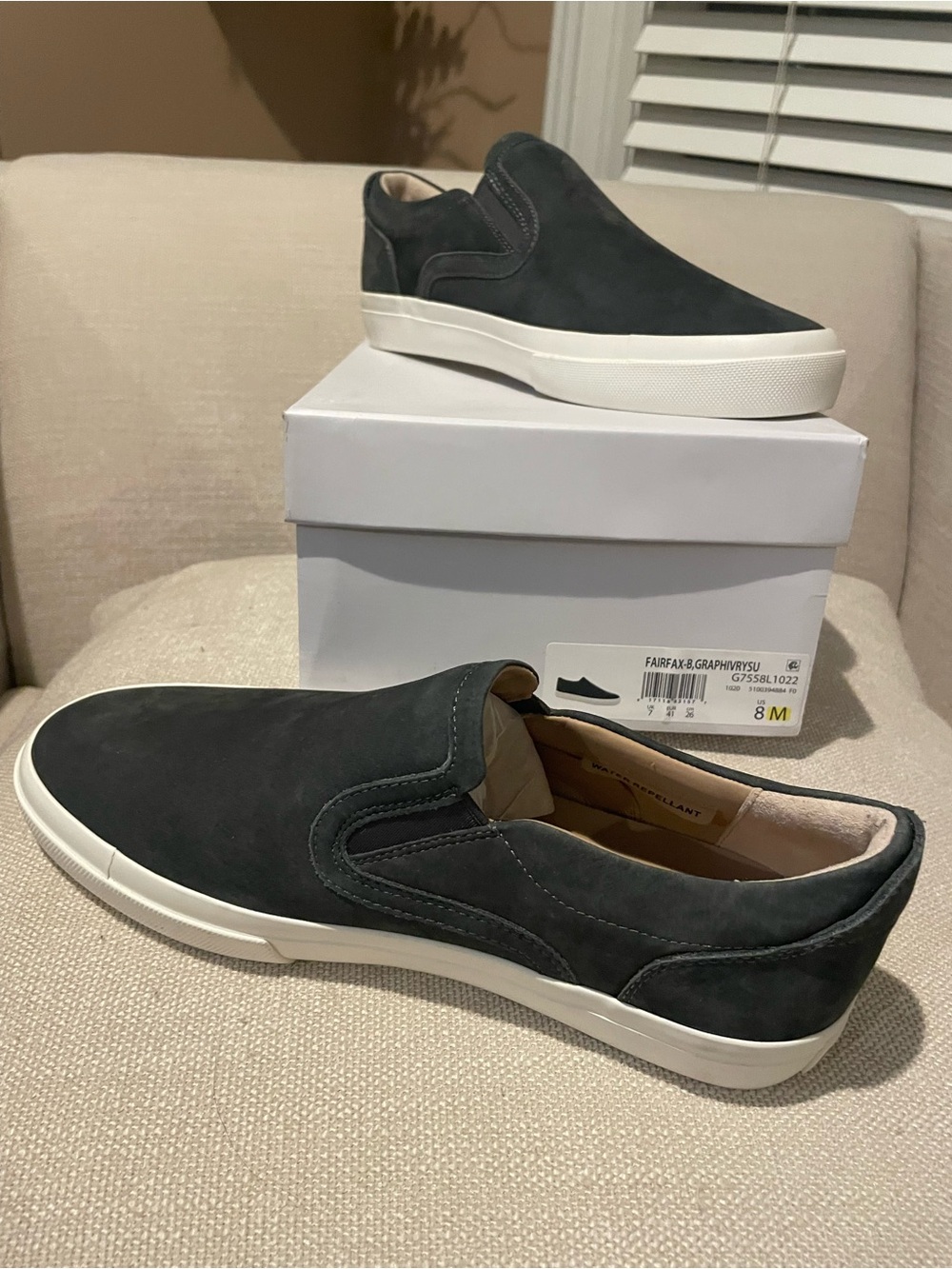 Vince Men's Slip-On Loafer sneakers in Suede Graphite Gray with White Sole - Picture 2 of 5